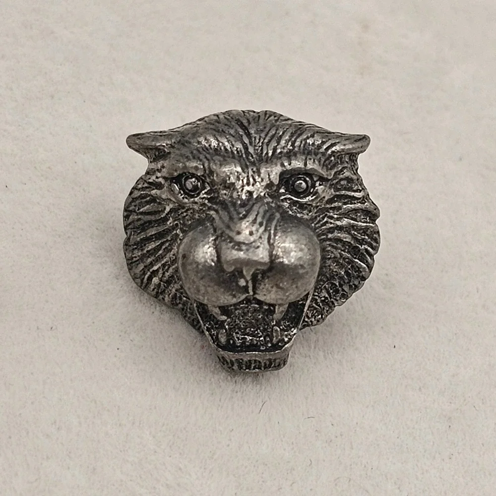 Big Wild Cat Head Pin 3D 745 Silver Tone Pewter Lapel '82 Tie Tack Jaguar Cougar